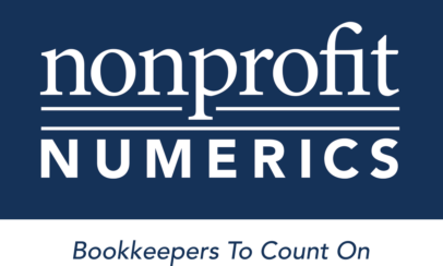 Nonprofit Numerics Logo, white on blue background